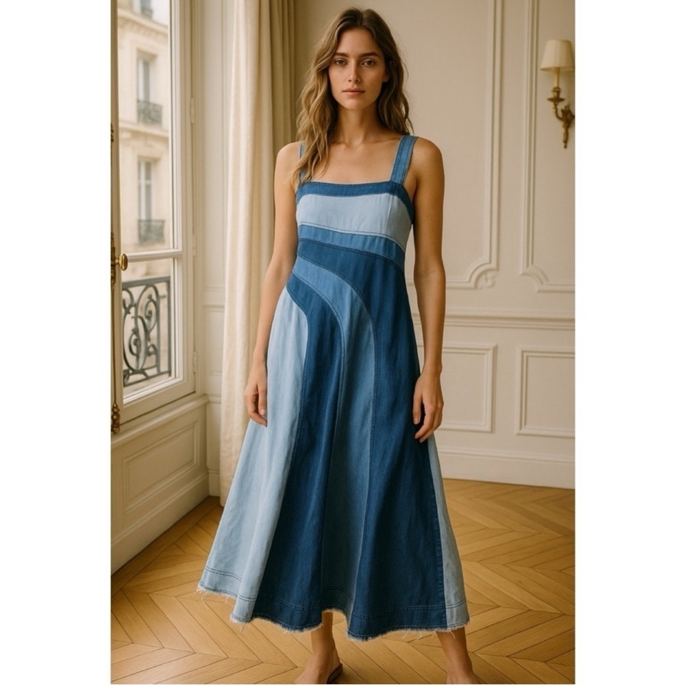 NEW Anthropologie Pilcro Seamed Smocked Midi Dress Small